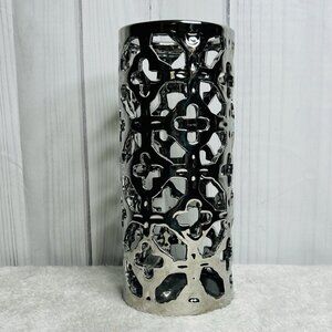 Apropos Modern Style Trellis 10.5" Tall Pillar Candle Holder Metallic Silver